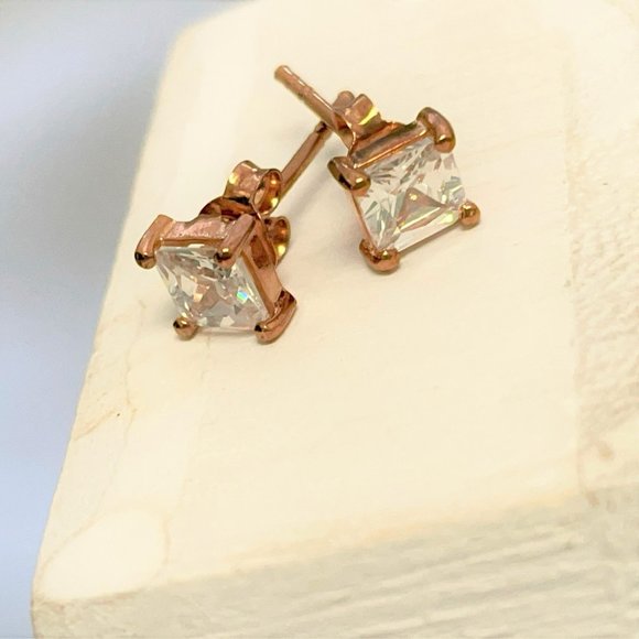 Bella Luce Diamond Simulant 2.00ctw 5x5mm Princess Cut SS Rose Stud Earrings NIB - Picture 6 of 10